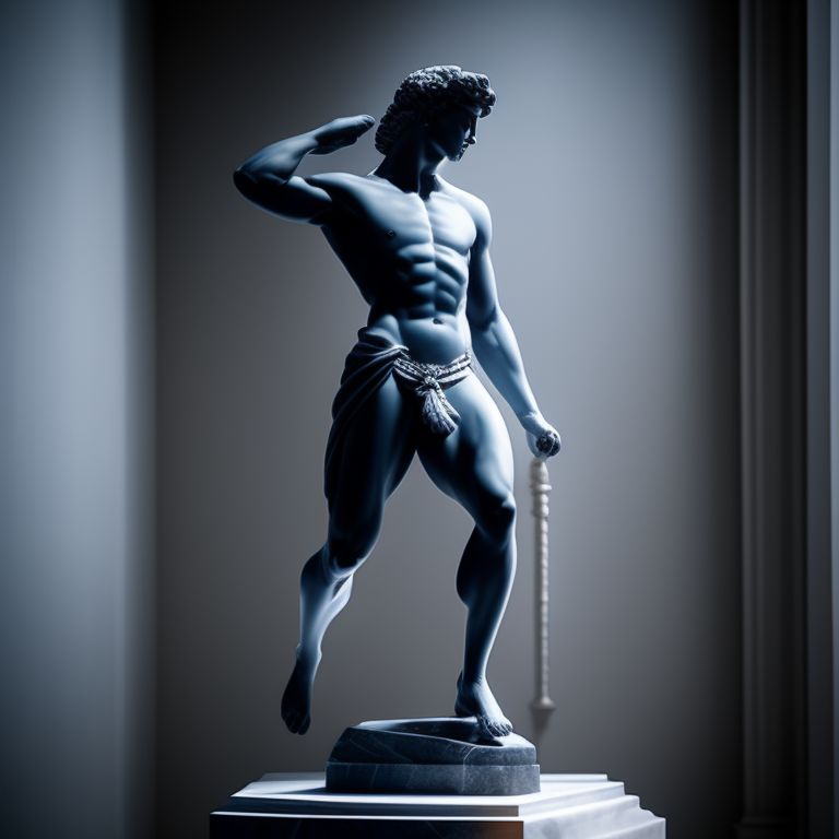 moralturtle525 male statue, perfect body and proportions, on a bluish