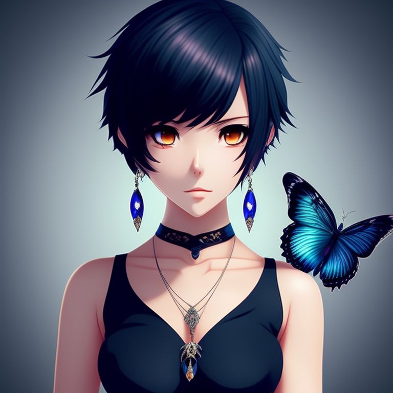 Anime, Boy, Short Hair, Black Hair, Earrings, Blue Eyes, HD