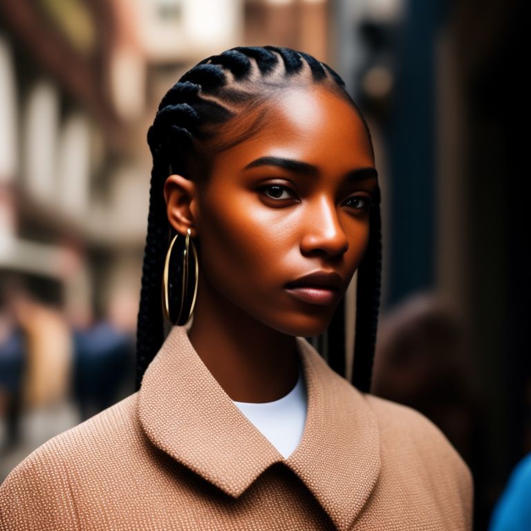 philliplee: realistic photograph tall person with box braids wearing ...