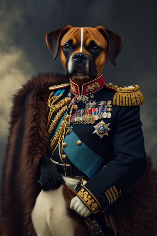 agile-falcon816: Witty anthropomorphic dog wearing a royal