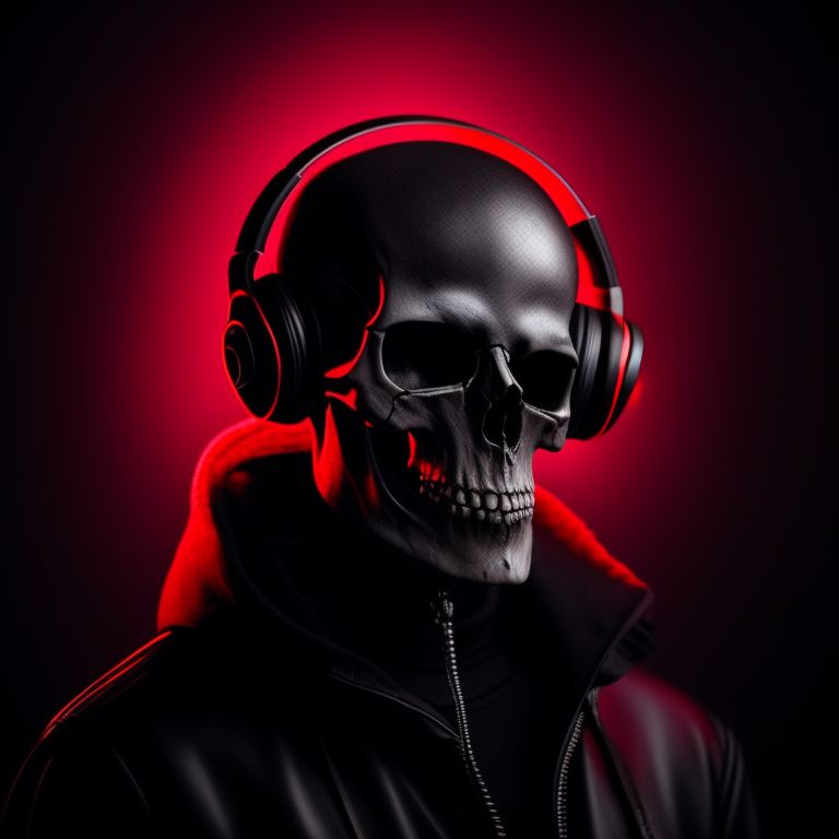 flaming skull with headphones