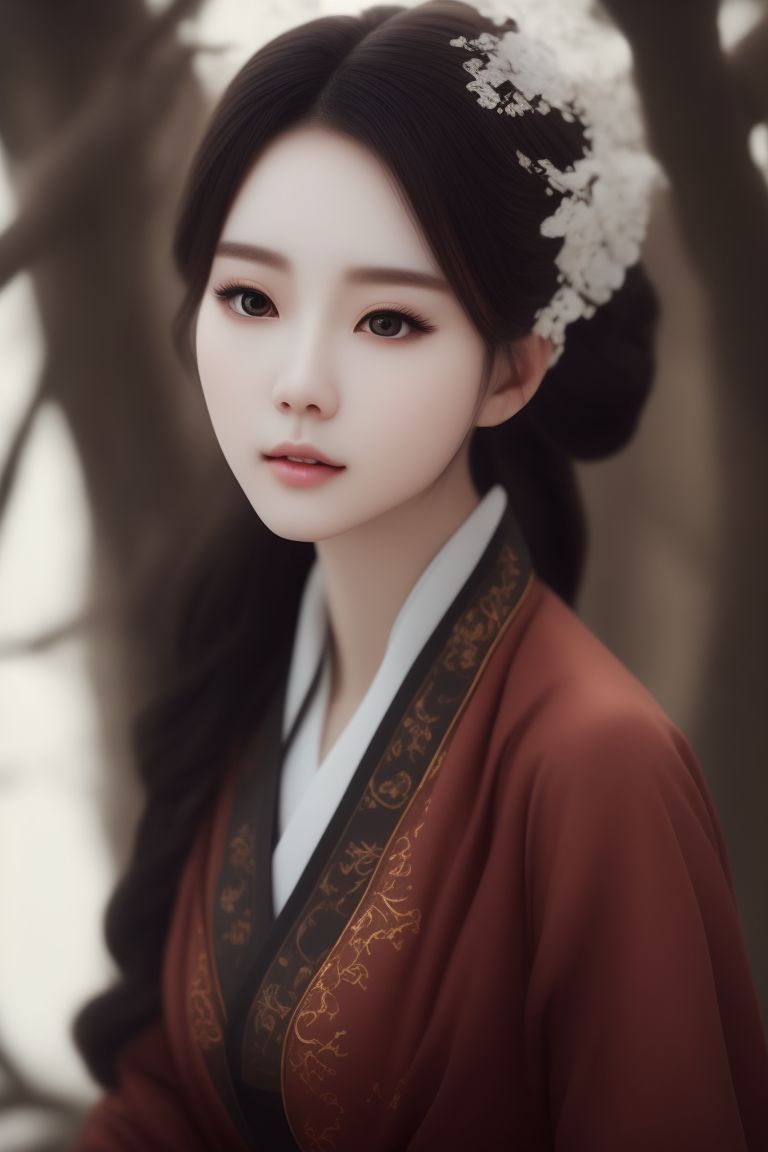 kudu_piring847: Photography, sun zhen-ni as beautiful nine-tailed fox  spirit, large breast, open long sleeve hanfu, in a fantasy forest, clear  and detailed eyes, hazel eyes, reflective and circular iris, ultra  realistic and