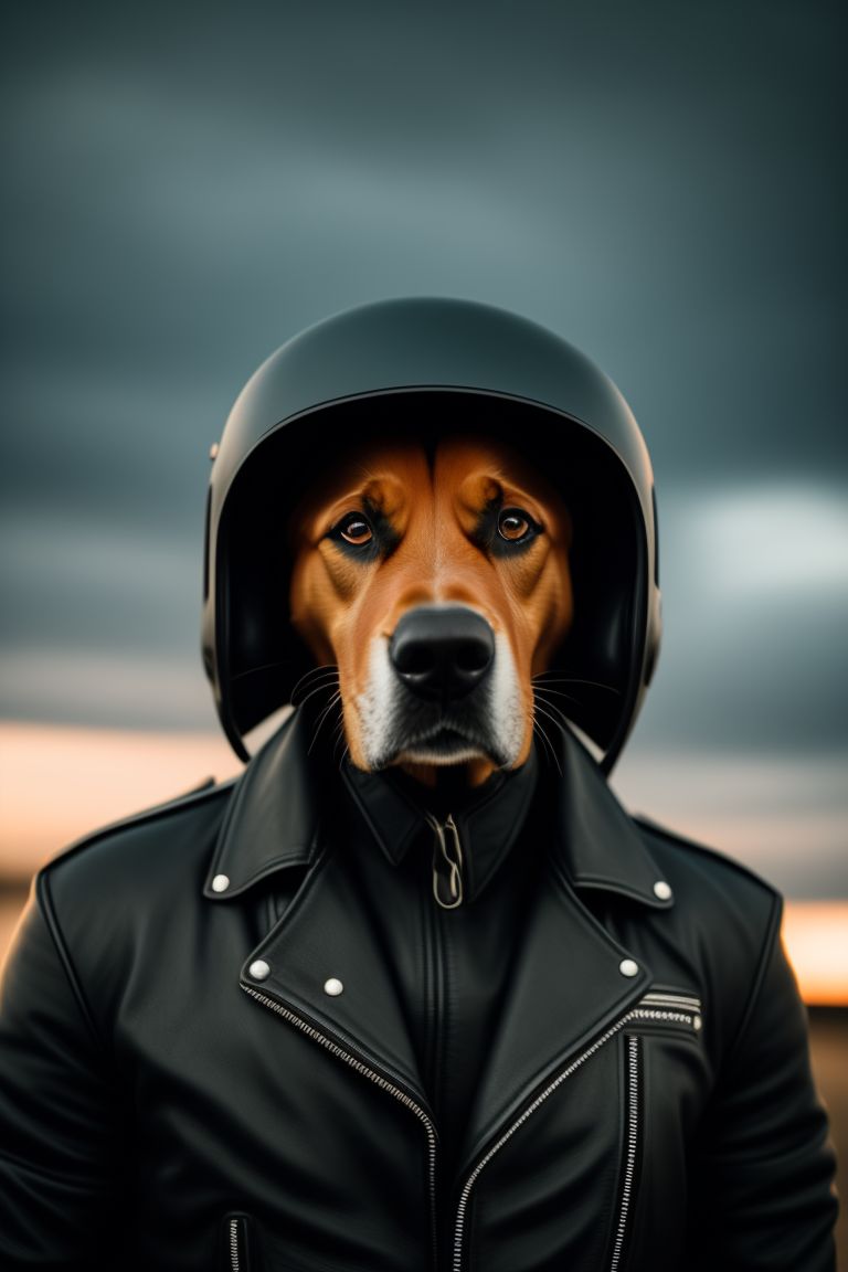 agile-falcon816: A dog animal cosplaying as a biker, dressed in a