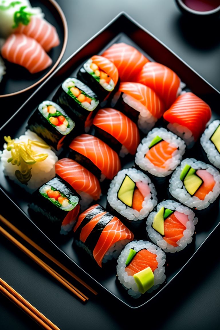 Sushi set featuring sushi, roll, and salmon