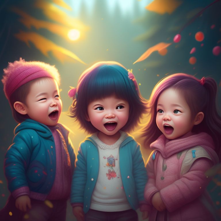 cartoon girl laughing with friends