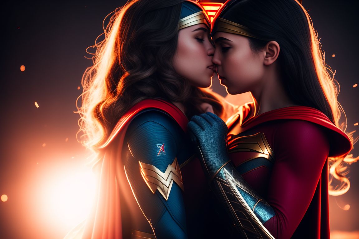 Wonder woman kissing supergirl