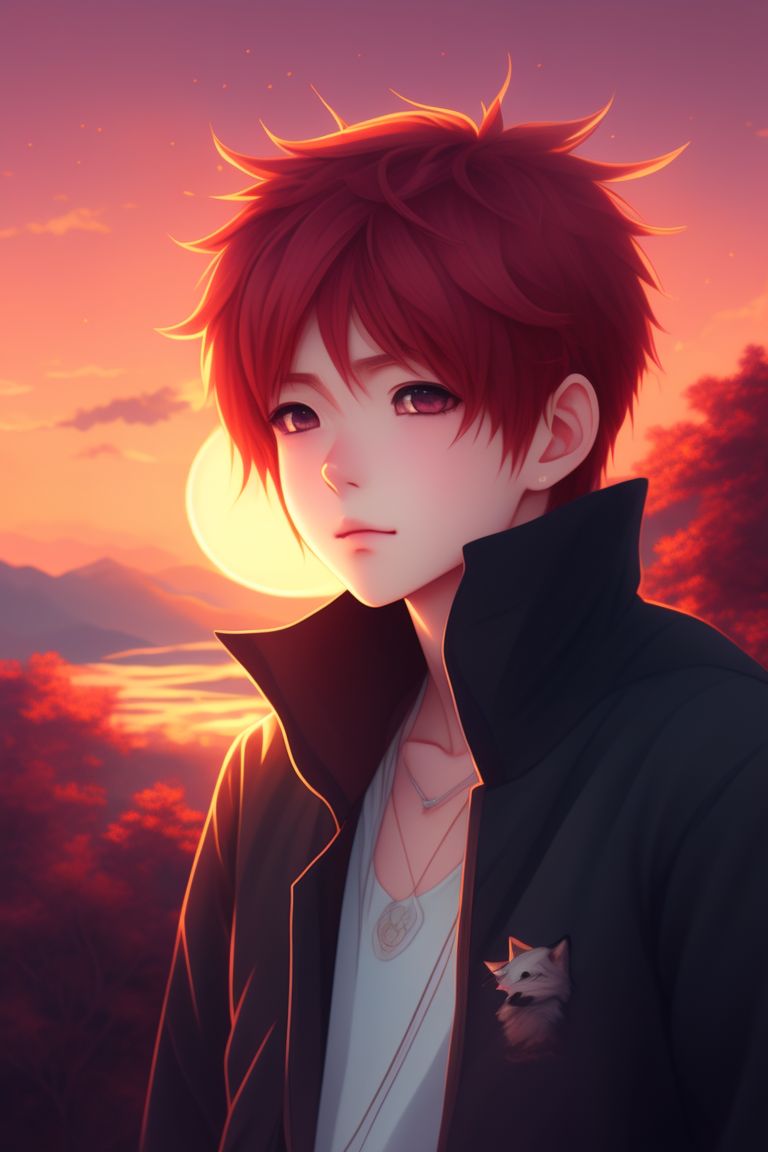 anime boy with red hair