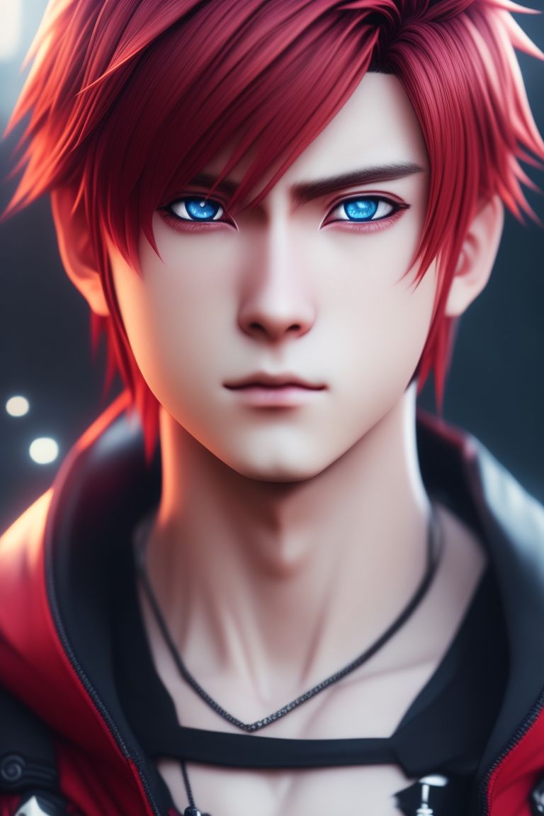 baggy-locust310: anime boy with red hair, blue eyes and wolf ears