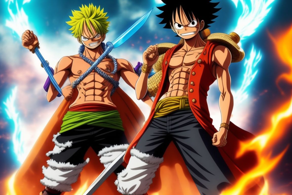 Gaston: Luffy in mode gear 5 with zoro in his right side taking