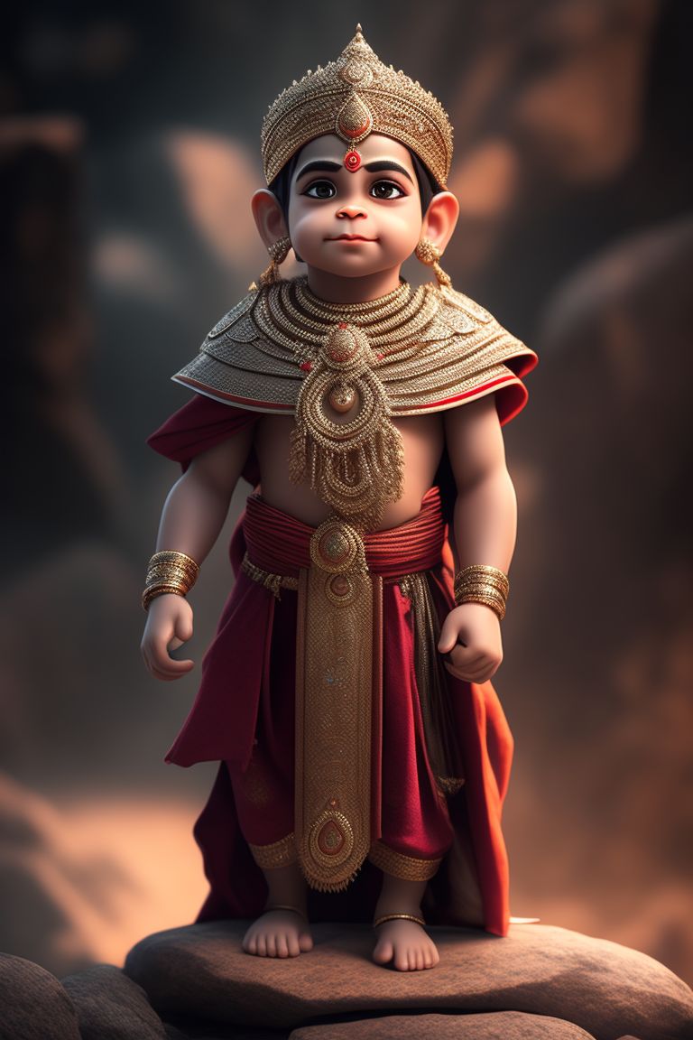 urban-louse367: Baby Hanuman ji stand on a small rock