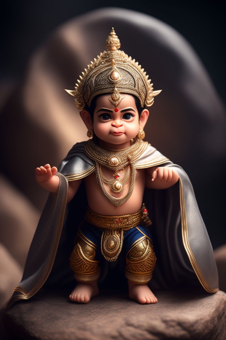 urban-louse367: Baby Hanuman ji stand on a small rock