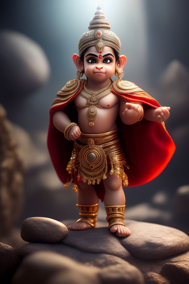 urban-louse367: Baby Hanuman ji stand on a small rock with shree ram