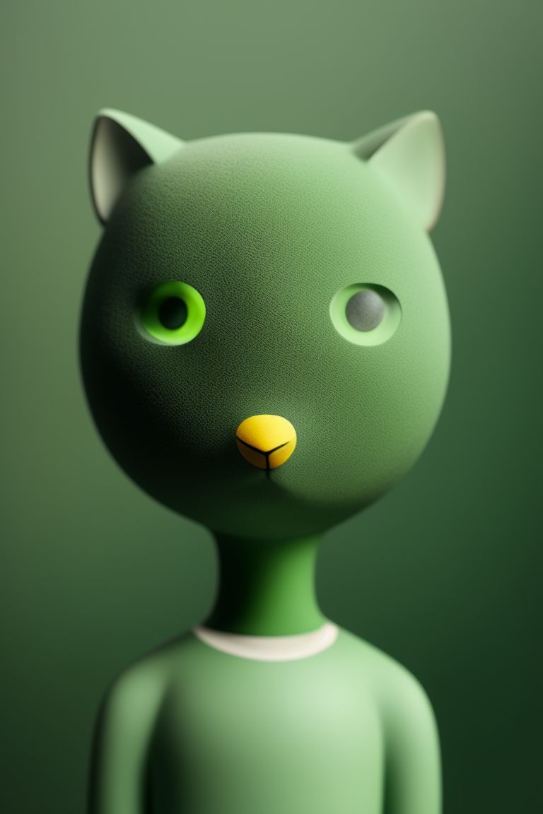 Fedoraxsa a green cat figurine with eyes and eyes painted on its head