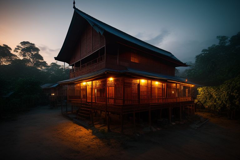 cheross Traditional Malay wooden house, in the village, early morning
