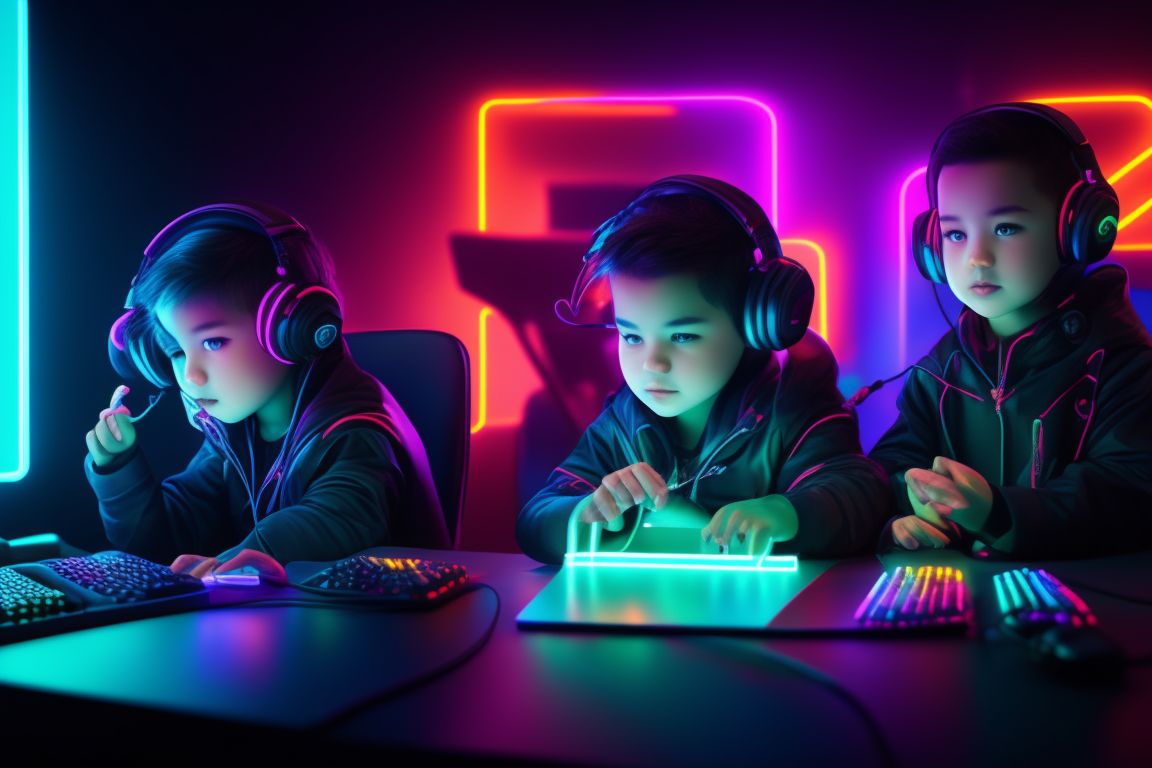 Premium Photo  Child plays a video game on the pc computer screen school  study online learning concept gamer play computer games neon lighting