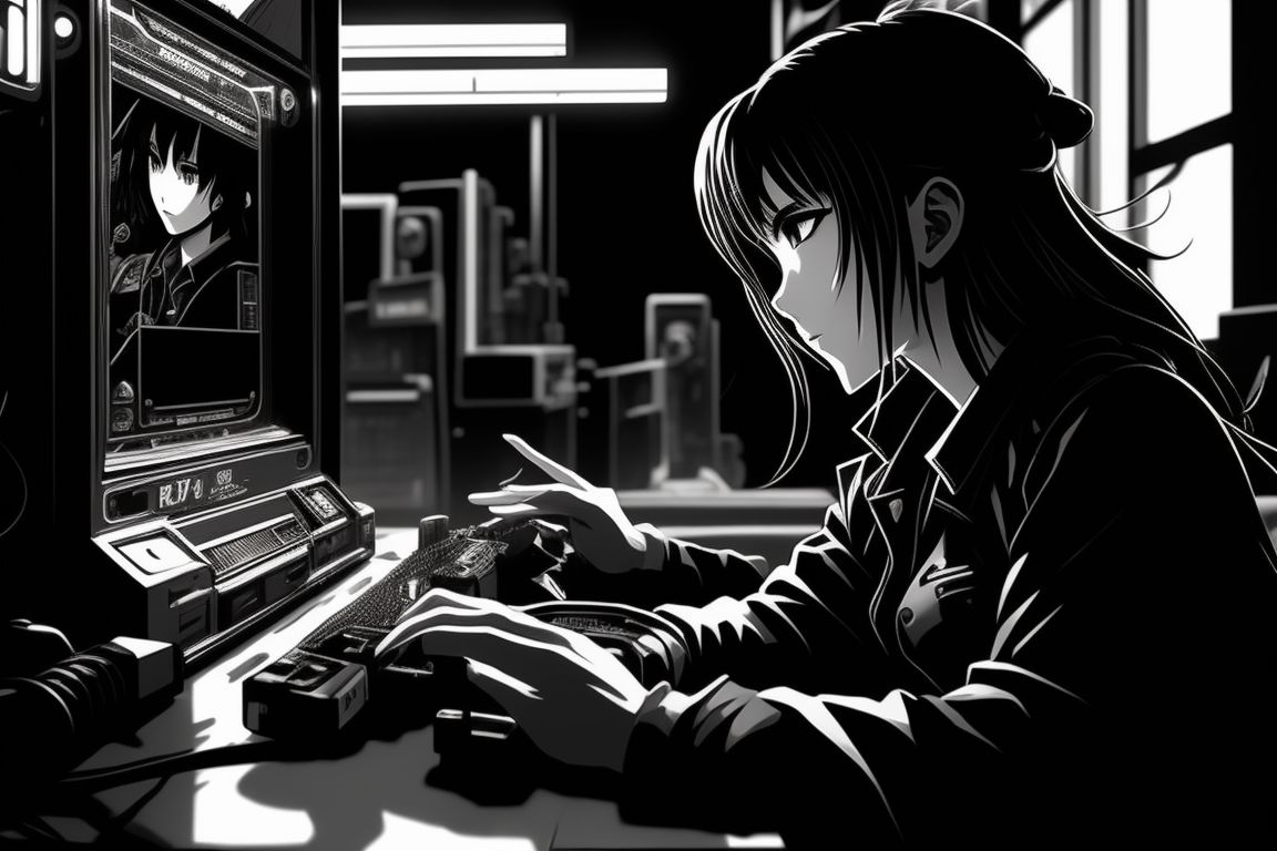 weak-caribou574: Generate an anime-style image of a girl playing old video  games. [detailed hands], [detailed joystick].