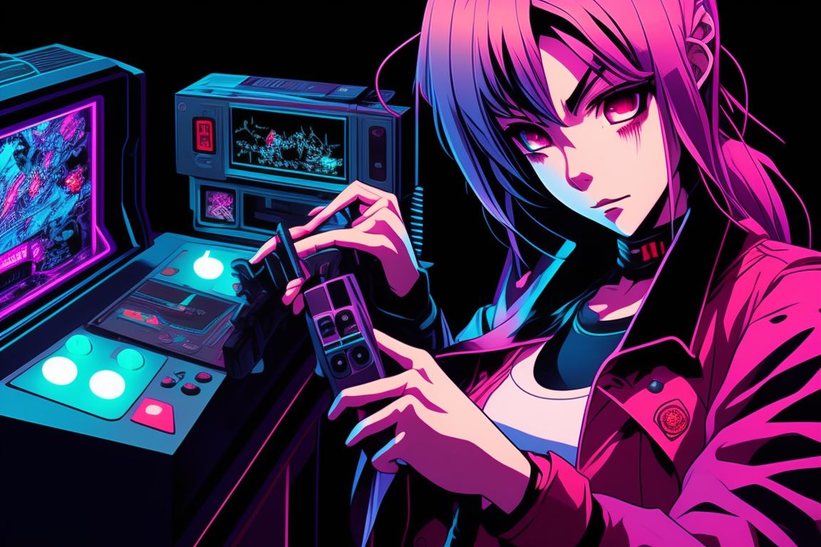 weak-caribou574: Generate an anime-style image of a girl playing old ...