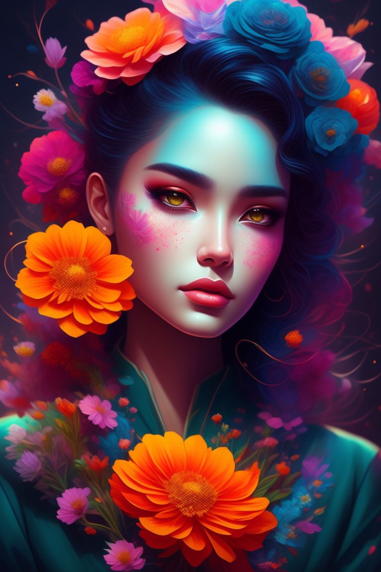 windycrab421 flower face, Beautiful, Vibrant colors, Highly detailed, art by loish and artgerm