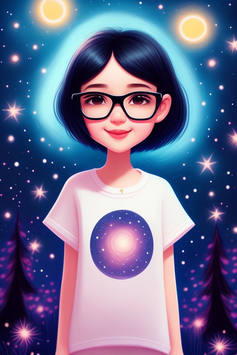 cuteleopard138 cartoon girl cute she smiles short black hair wearing glasses wearing a cute