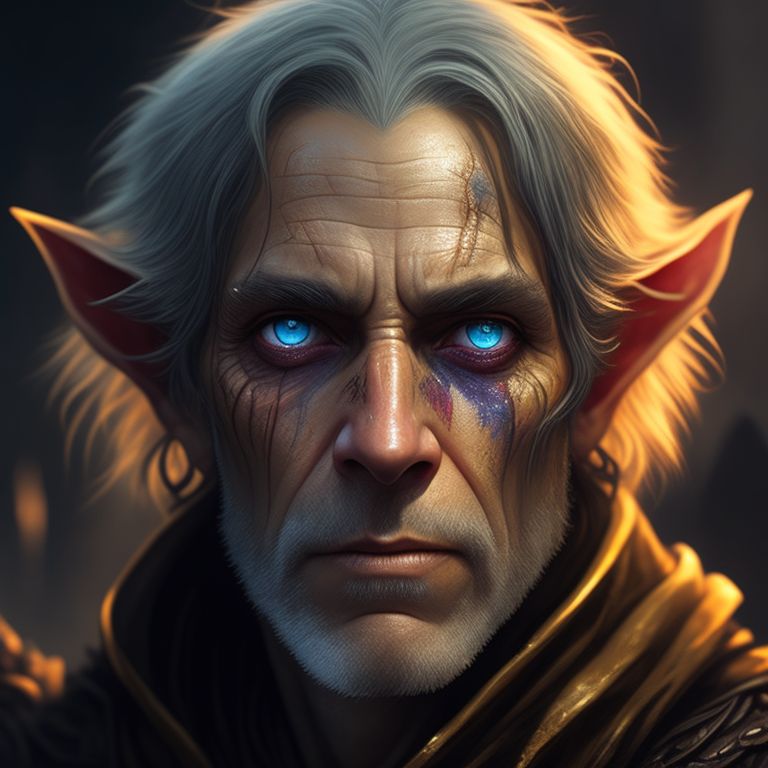 poor dirty ugly beggar, elf, elven, ultra detailed fantasy, dndbeyond, bright, colourful, realistic, dnd character portrait, pathfinder, pinterest, art by ralph horsley, dnd, rpg, face close-up, portrait, ugly, Fantasy character art, Fantasy art, Male elf, Dirty, scarred