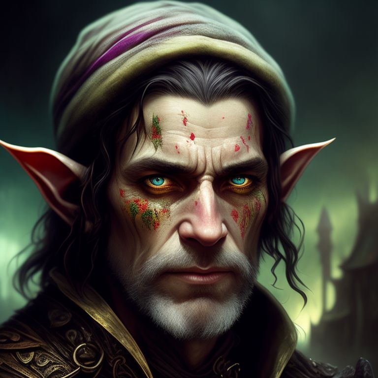 poor dirty ugly beggar, elf, elven, ultra detailed fantasy, dndbeyond, bright, colourful, realistic, dnd character portrait, pathfinder, pinterest, art by ralph horsley, dnd, rpg, face close-up, portrait, ugly, Fantasy character art, Fantasy art, Male elf, Dirty, scarred