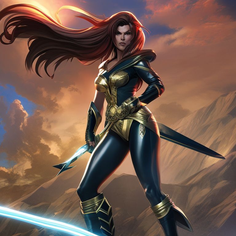 A bold and intricate big-chested female full body warrior design with transparent background, Art by Sana Takeda, Art by Stanley Artgerm Lau, Art by Genzoman, Art by BlushySpicy, Art by Stjepan Sejic, Art by Citemer Liu, Art by wlop, Art by NeoArtCorE, Art by J Scott Campbell, Art by Phil Noto, Art by Alex Ross, Art by Derrick Chew, High resolution, High quality, Comic, 8k, Comic book character, Comic book