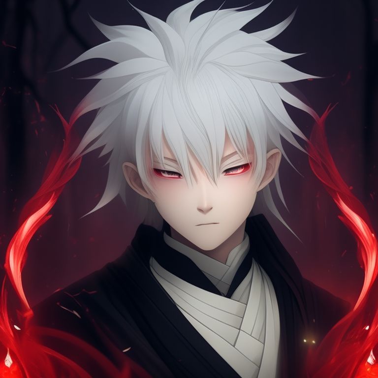 purpleclam274 White haired anime man with bangs over his right eye