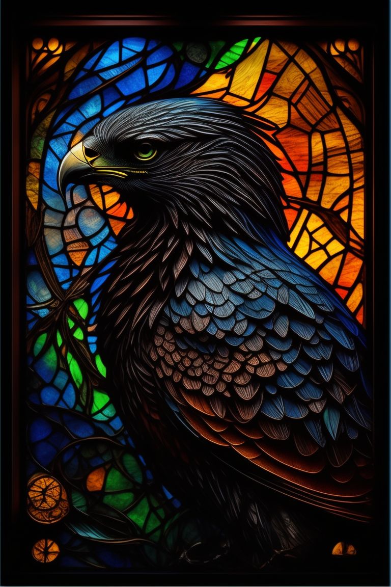edible-crow416: pen and ink, stained glass, hawk