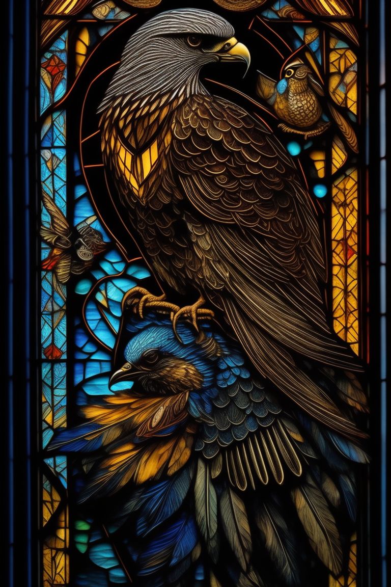 edible-crow416: pen and ink, stained glass, hawk god, feathers