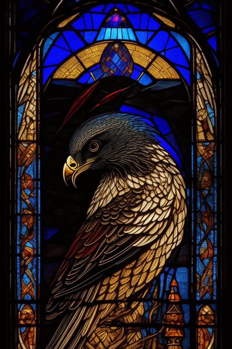 edible-crow416: pen and ink, stained glass, hawk god, feathers