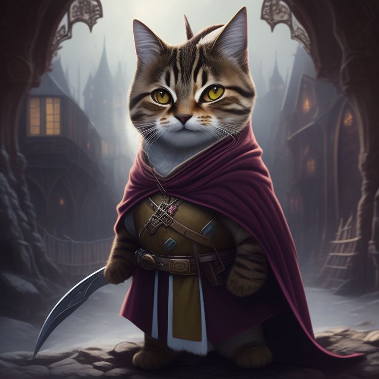 SuperHumanEpoch: Anthropomorphic tabby cat wearing a rogue's cloak