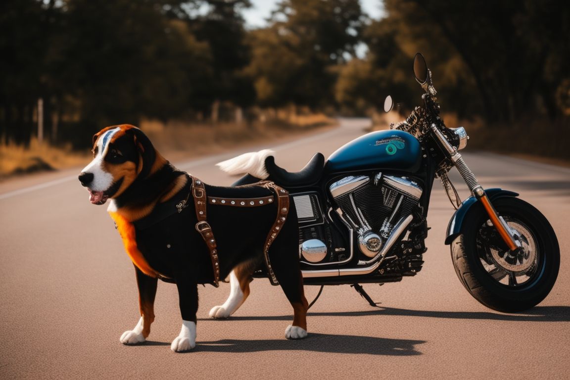 dnbcd: A dog animal cosplaying as a biker, dressed in a leather jacket