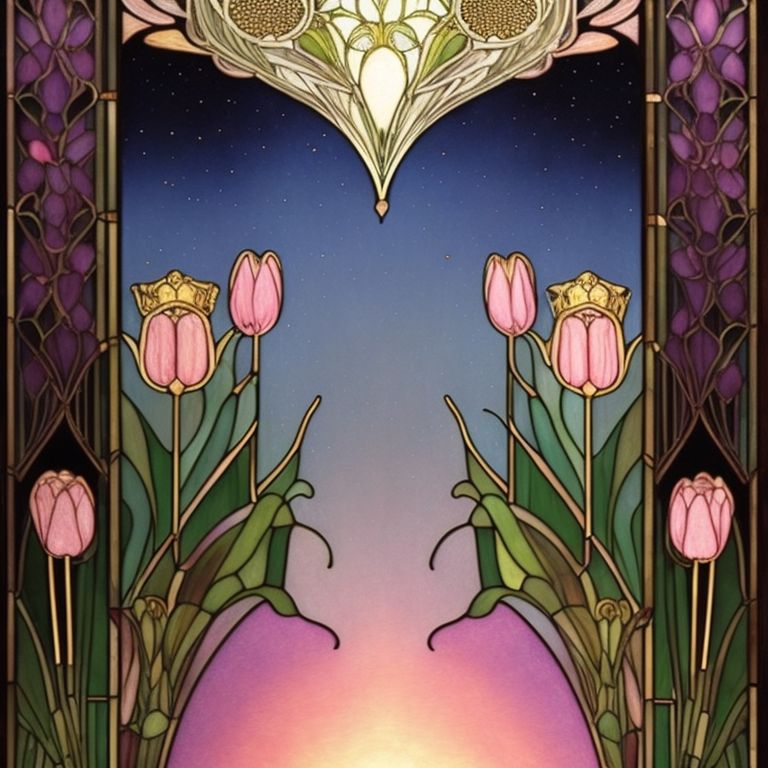 worldly-crow60: (((Mucha background art))) Tulips, queen anne's lace ...