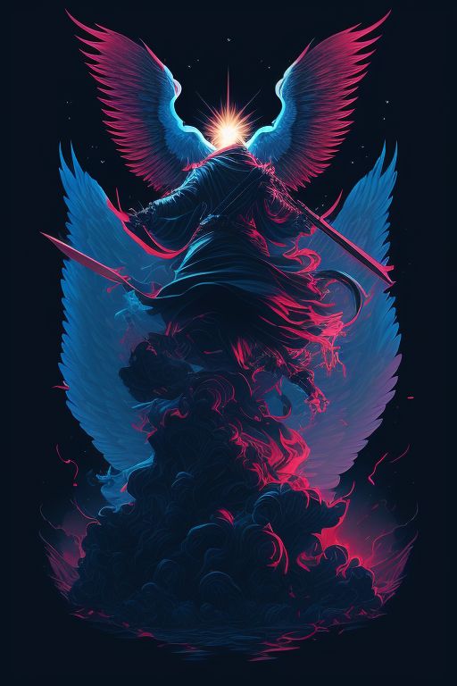 YanjiBrenx: An illustration of Angel fighting a devil in the clouds
