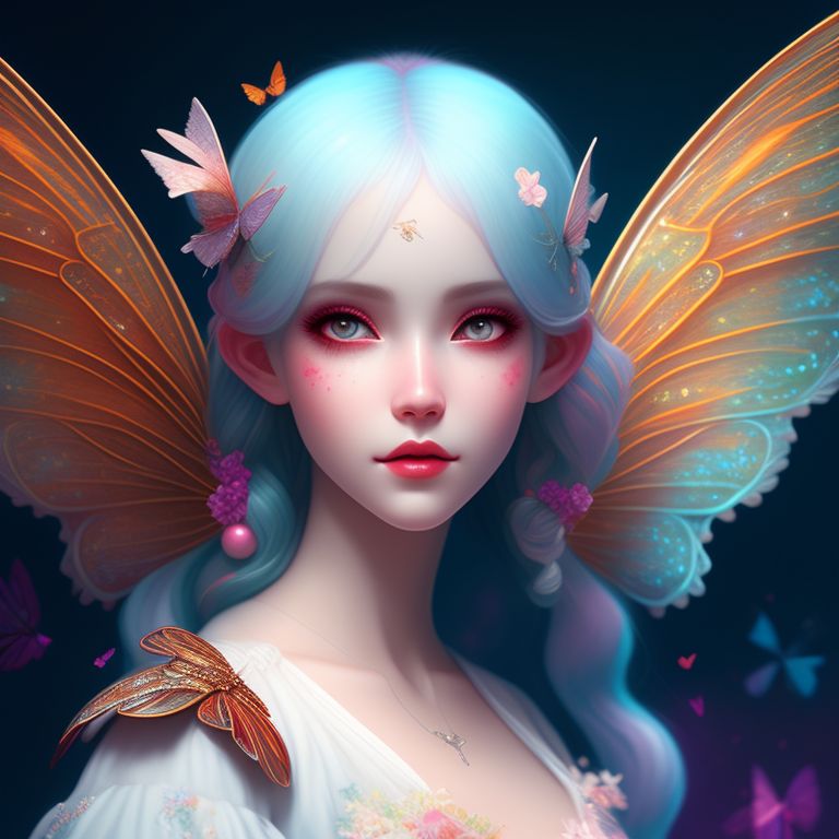 proud-okapi341: Butterfly fairy woman librarian white hair and white ...