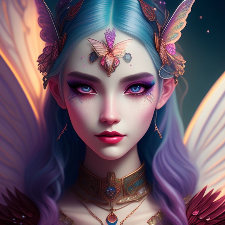 proud-okapi341: Butterfly fairy woman librarian white hair and white ...