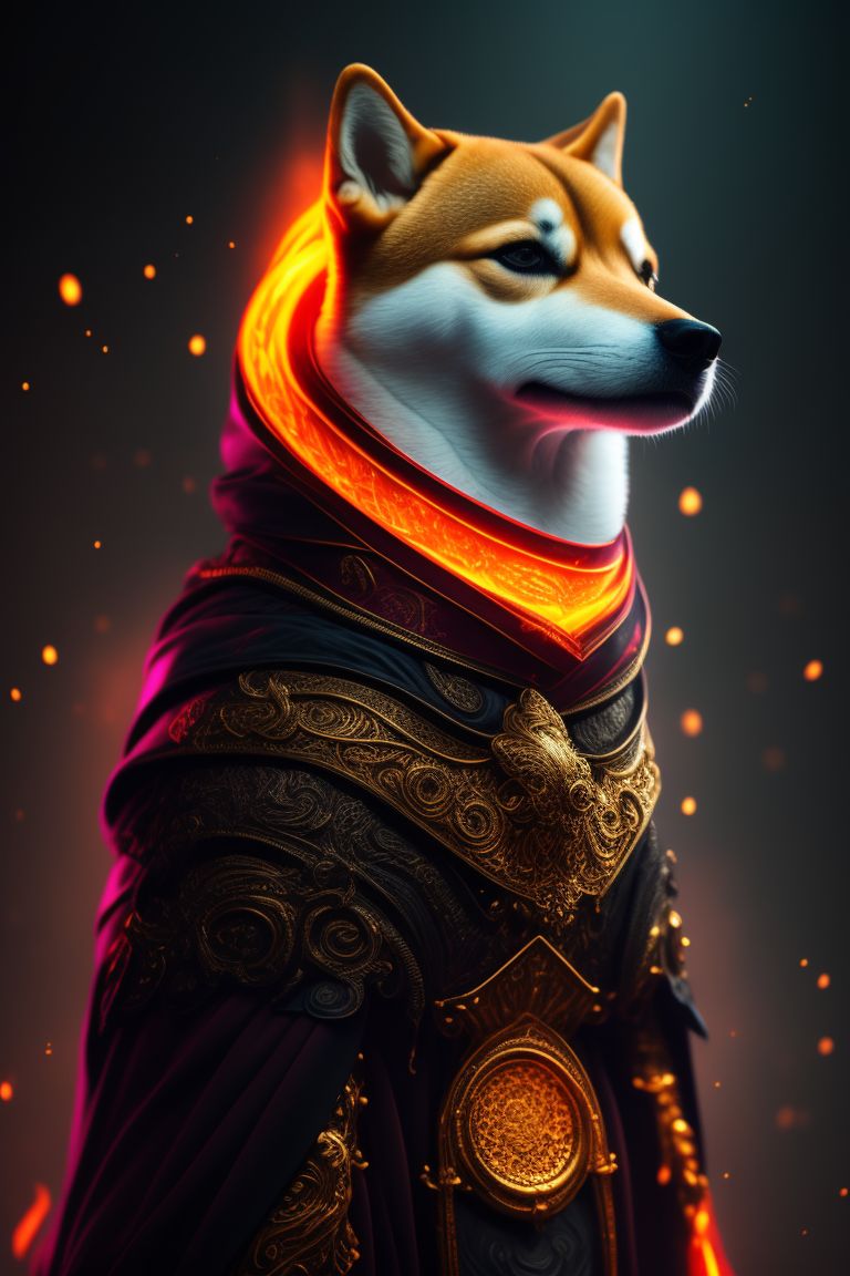 hxp: Ornate, Intricate, Shiba Inu, Warrior, wearing cape, Necronomicon ...