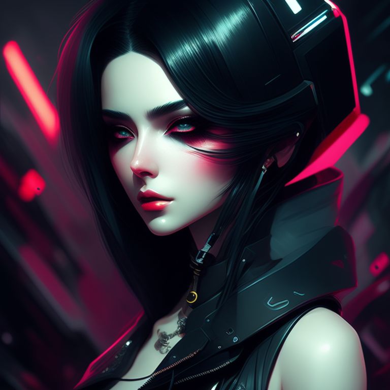 recent-snake844: beautiful pale cyberpunk female with heavy black eyeliner