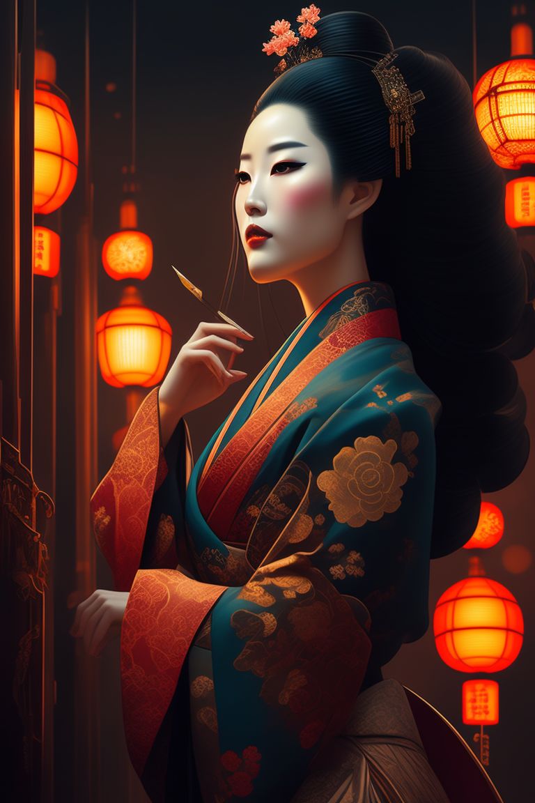 tamir79: Geisha in London, background ukiyo-e style