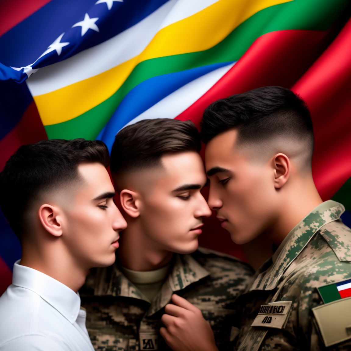 Gecko Two Young Gay Military Men Kissing Whit A Pride Flag Waving On