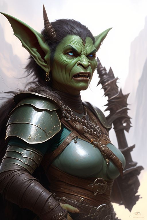 robust-koala842: half-orc woman, dusty green skin. conservative leather ...