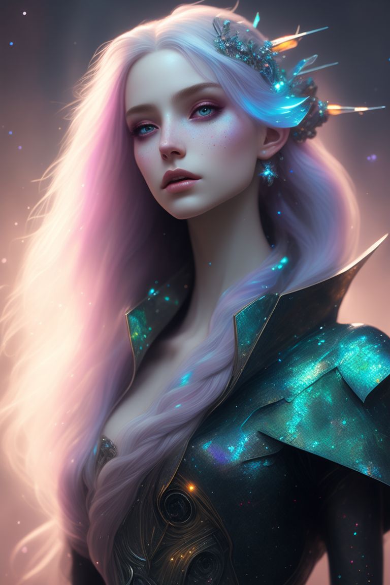 Chilly-koala475: Ethereal Girl With Long Iridescent Hair, Robot, Fairy 