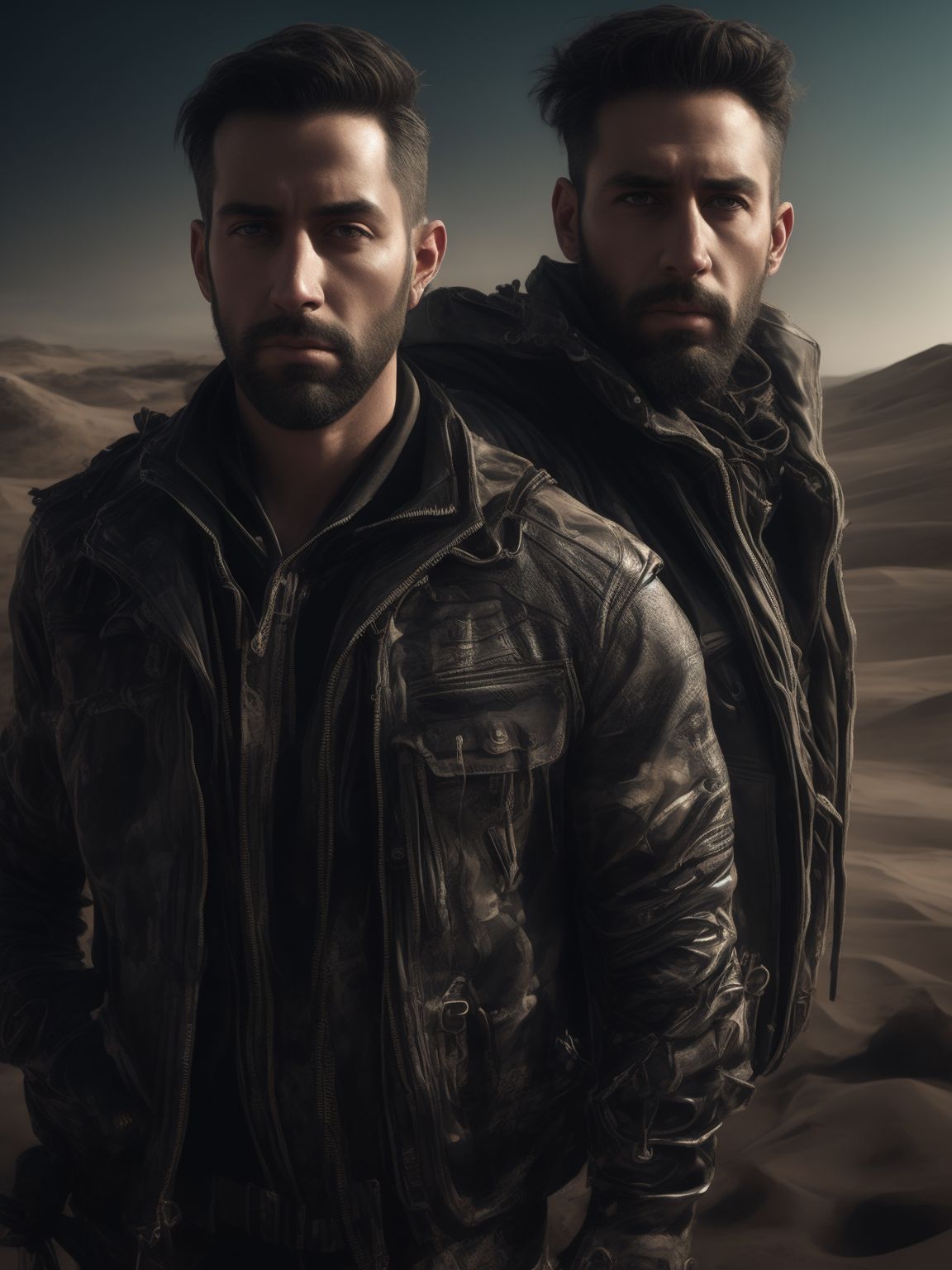 fancycattle436 Lonely rugged man, stranded in the desert, wide shot