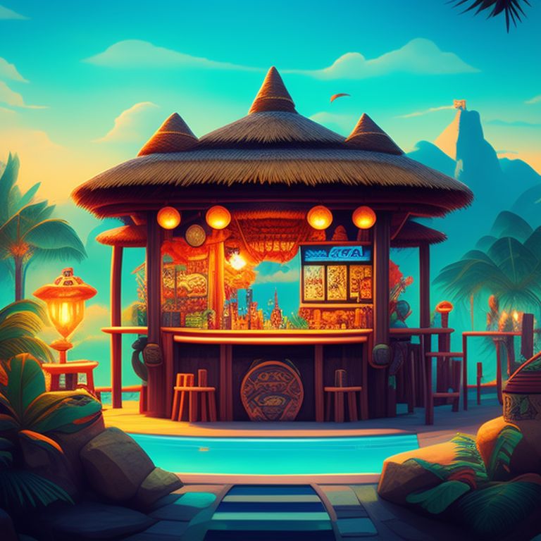 silky-shark789: a tiki bar by a pool