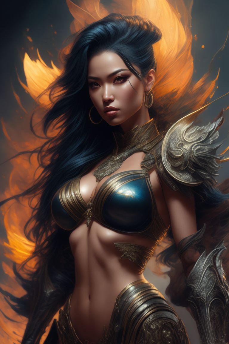 discrete-bee259: Ultra detailed full length portrait of a woman in dramatic  lighting,model eva andressa, black hair, gif, Goddess of War, Art by  Stjepan Sejic , Comic character, High quality model, Cinematic character