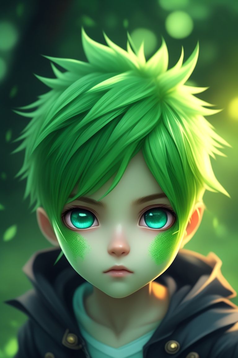 Anime Boy With Green Hair And Blue Eyes