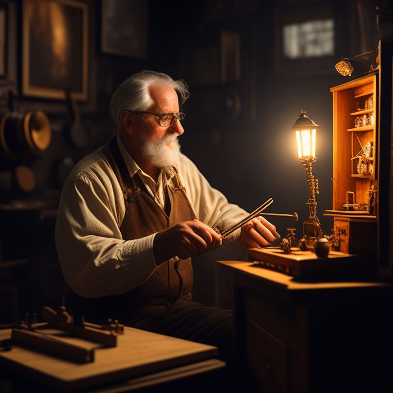 rough-oryx530: a craftsman making a music box in his workshop hyper ...