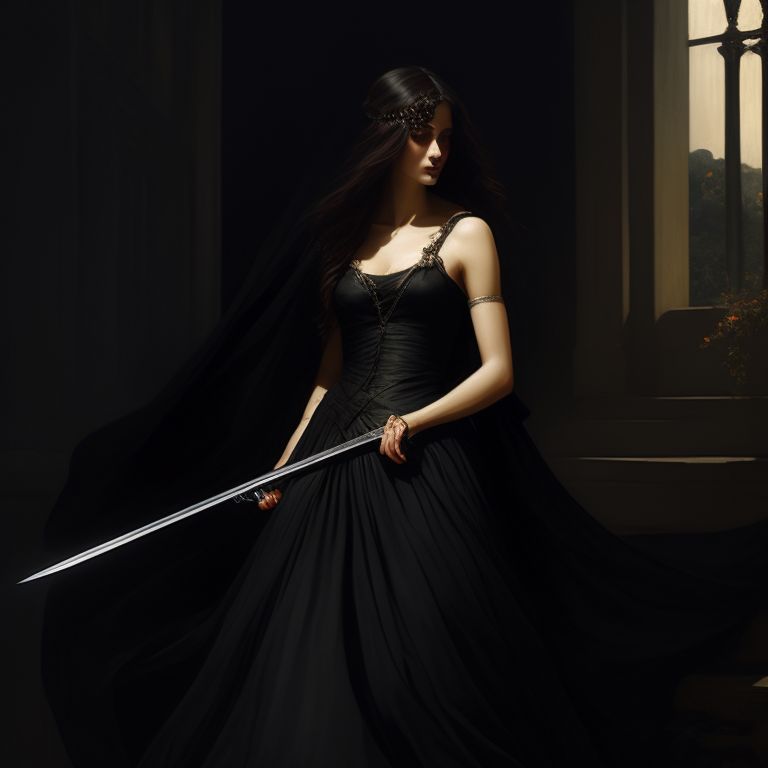 winged wren613 romanticism painting of a woman in a black dress