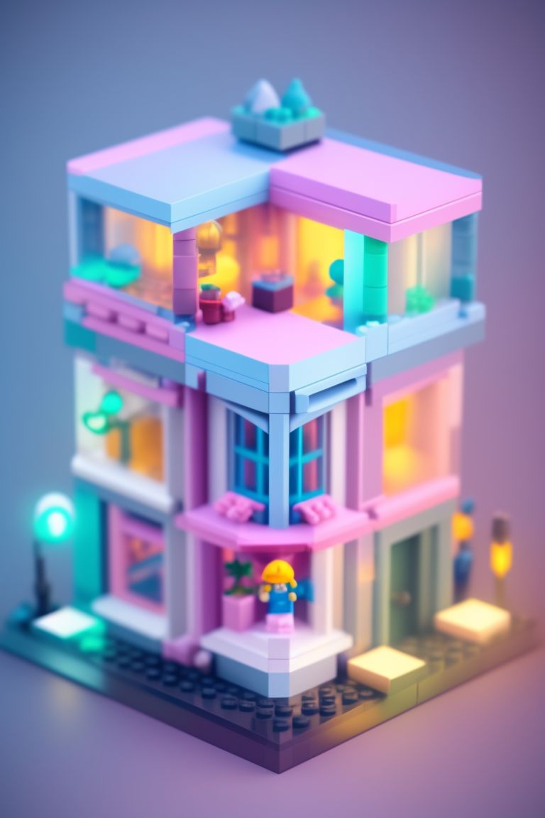 rowdy-tapir907: Tiny lego creation organizing events ,soft lighting, soft  pastel colors, 3d icon clay render, blender 3d, pastel background