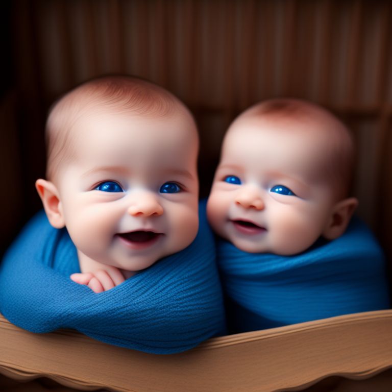 Walk77 realistic photography, two twin babies smiling, with light brown eyes, inside a crib